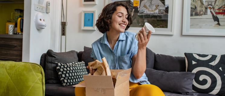 Woman unpacks an order