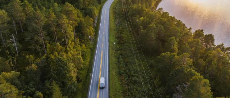 Aerial view of a truck on a road