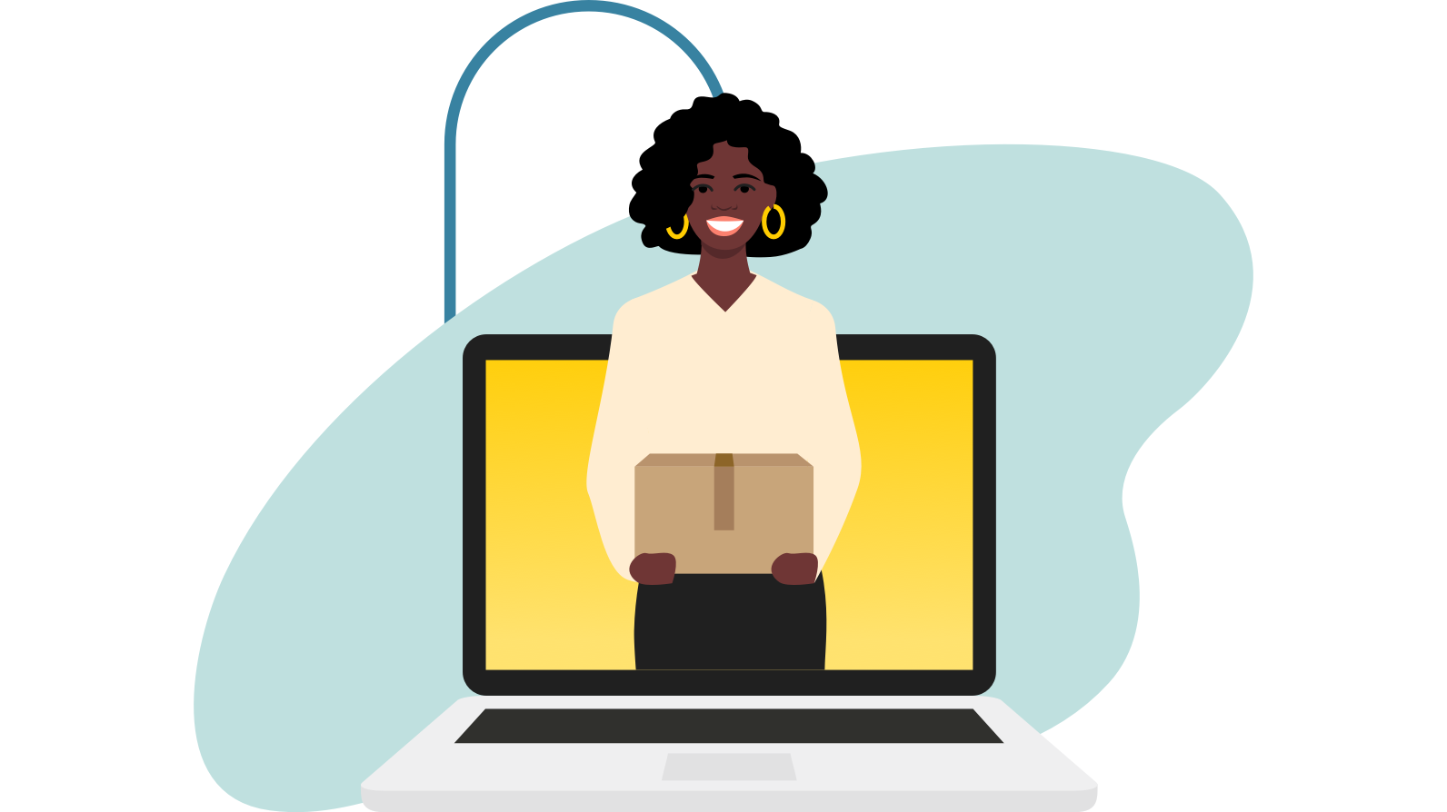 Woman seated working on computer.