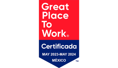 Empleados de DHL junto al logotipo del premio al mejor empleador y el lema Respeto y resultados.