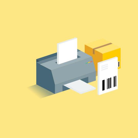 Graphic of printer and label