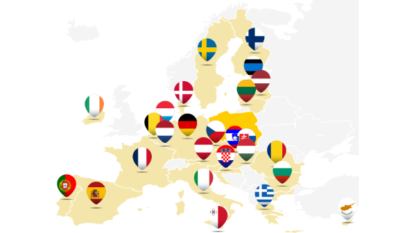 Mapa Europy ze znacznikami na mapie