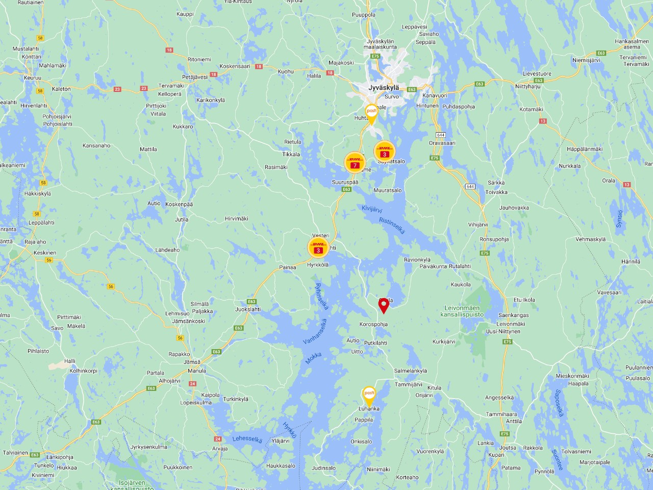 Example image of a map showing results of the ServicePoint finder