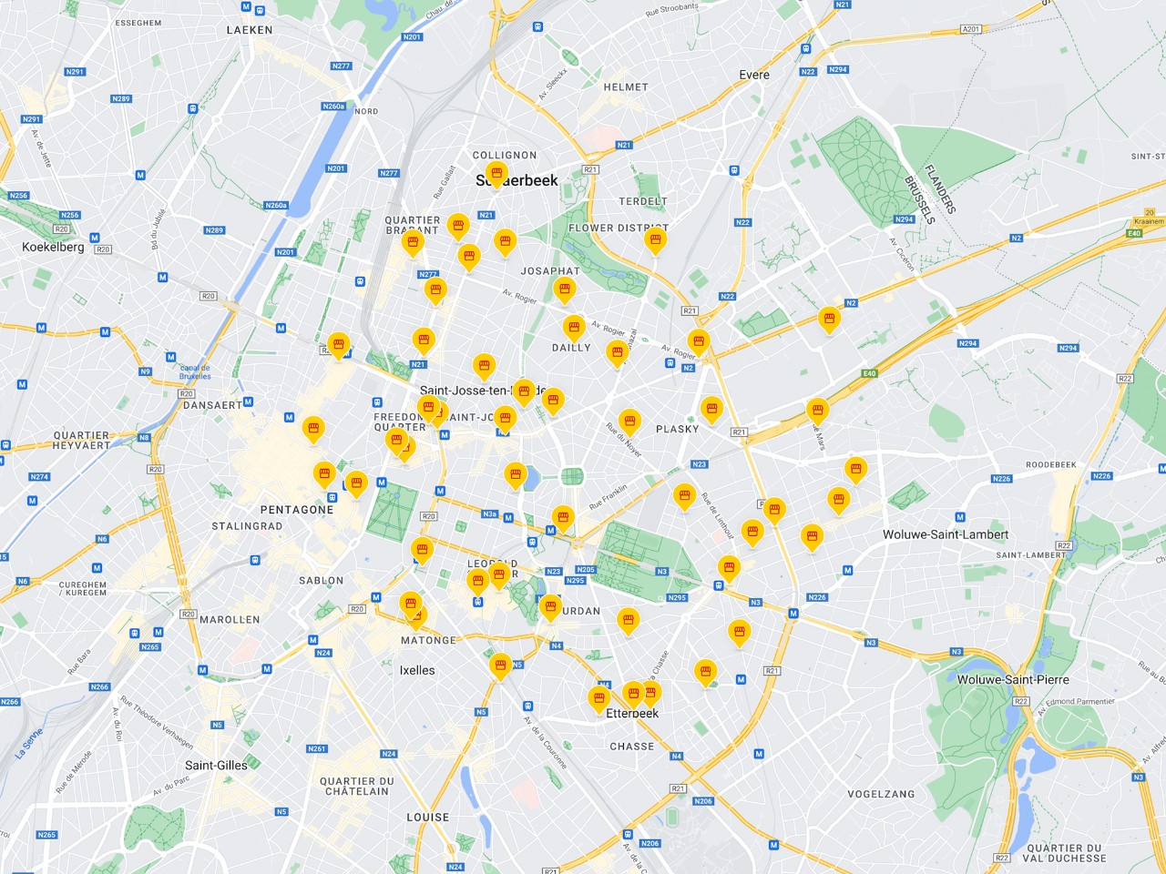Example image of a map showing results of the servicepoint finder