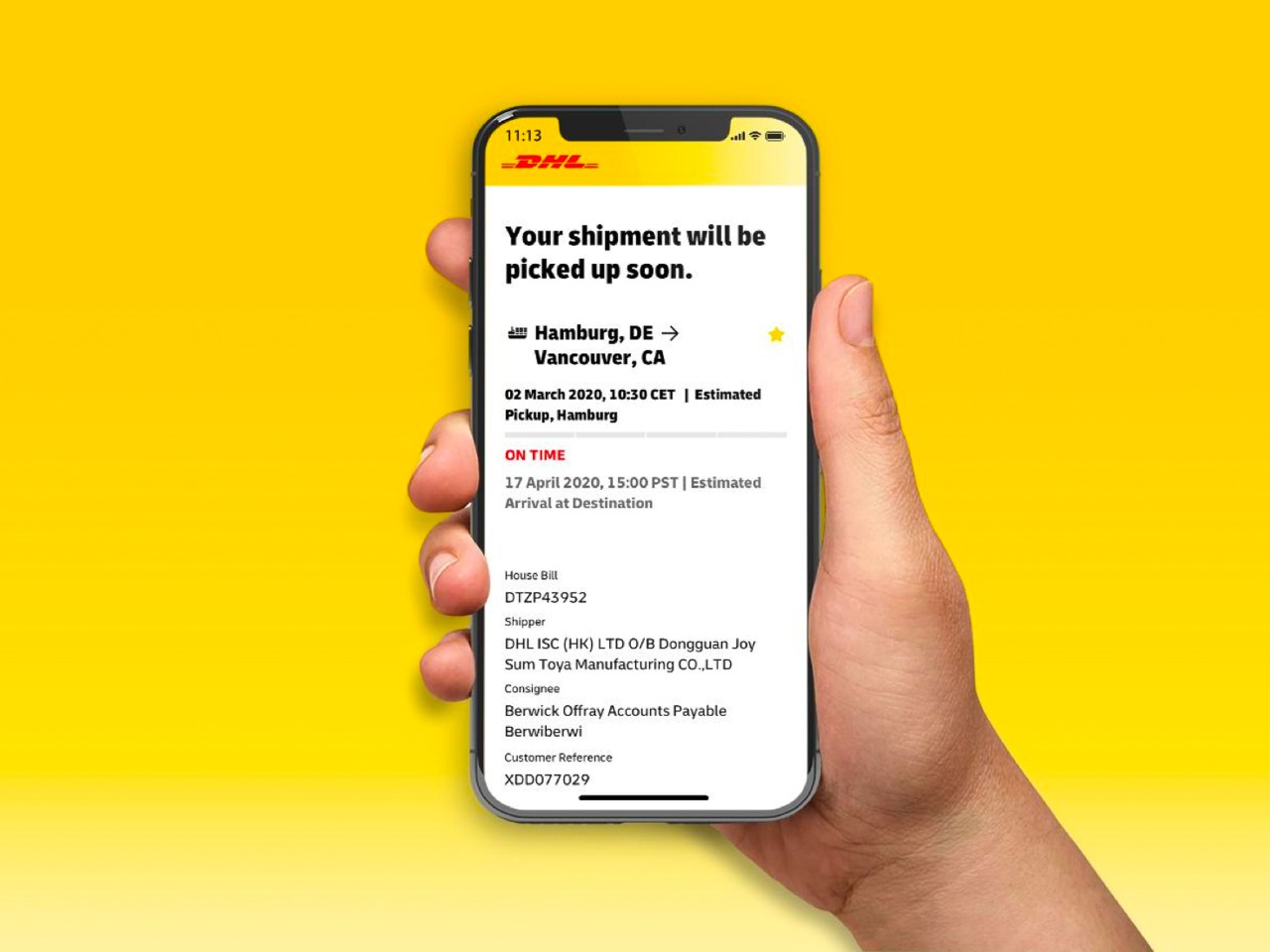 Przykład portalu myDHLi w telefonie