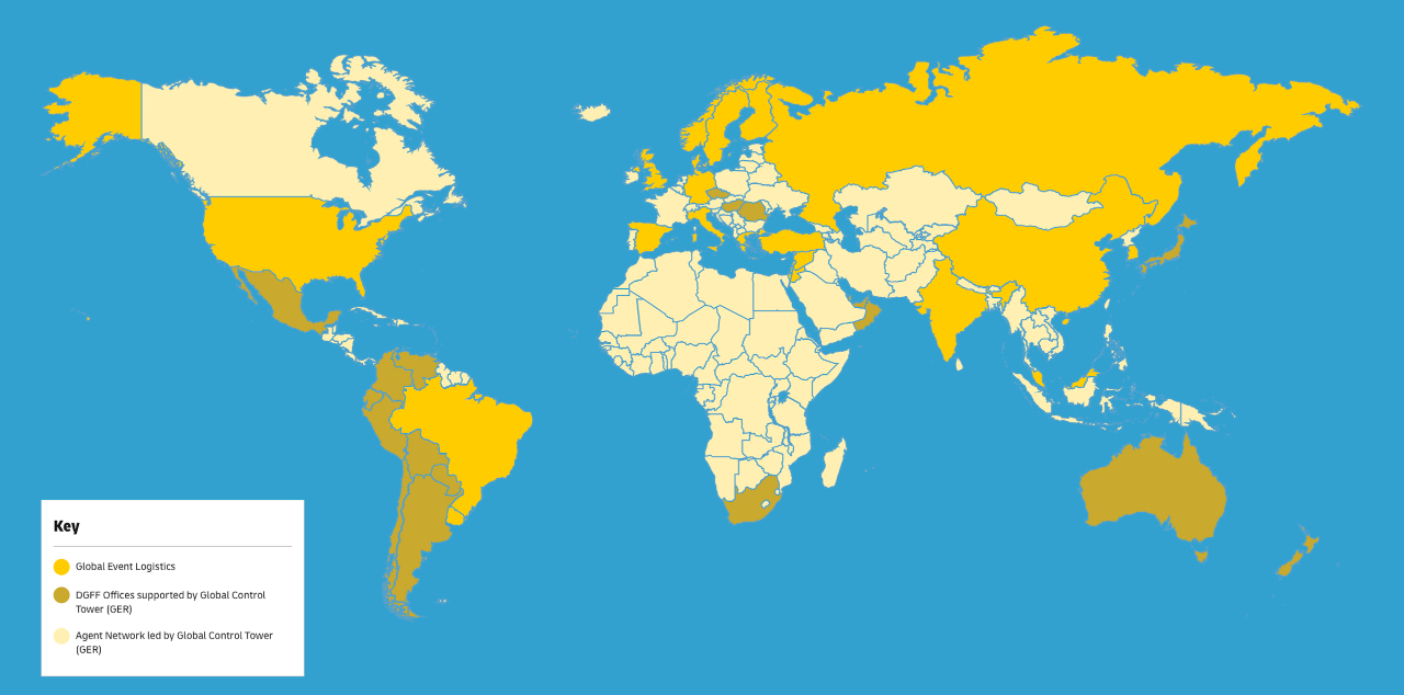 Mapa globálnej siete logistiky pre oblasť podujatí